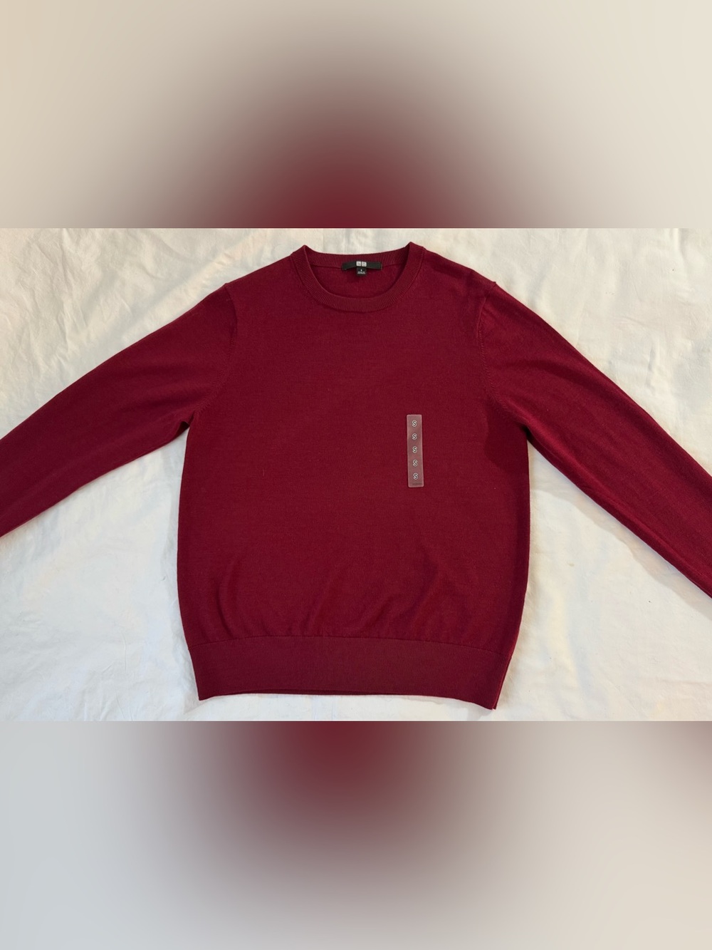 Uniqlo Extra Fine Merino Wool Crewneck Sweater Mens S Burgundy Preppy Minimalist